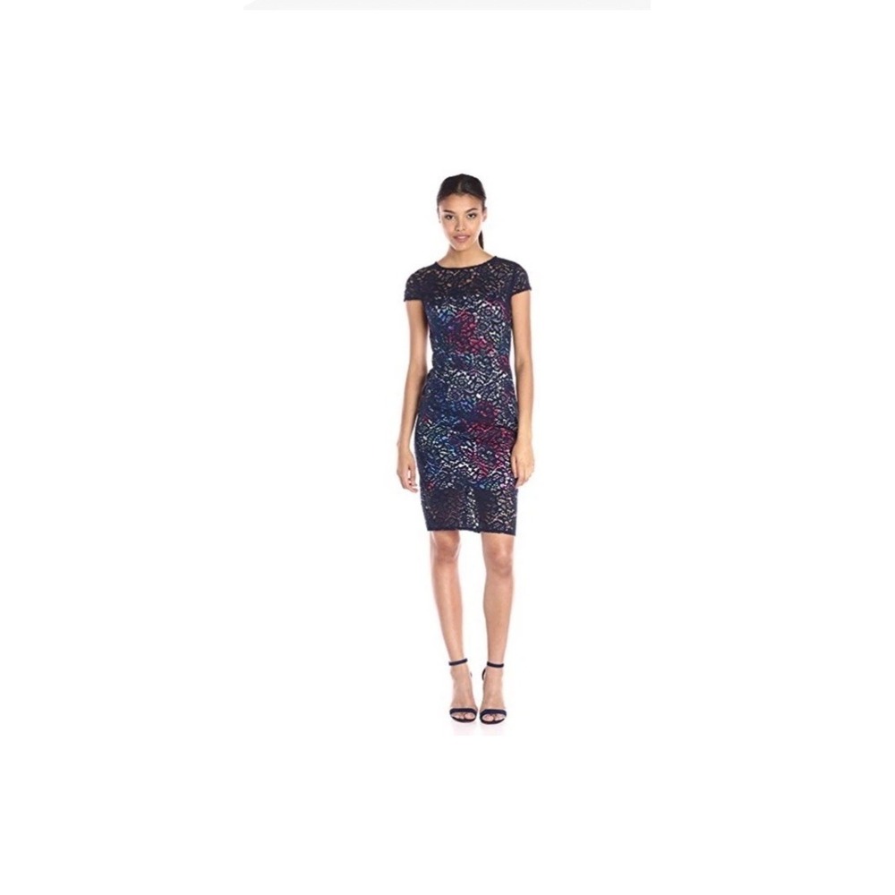 Betsey Johnson Lace Overlay Floral Sheath Dress Size 2